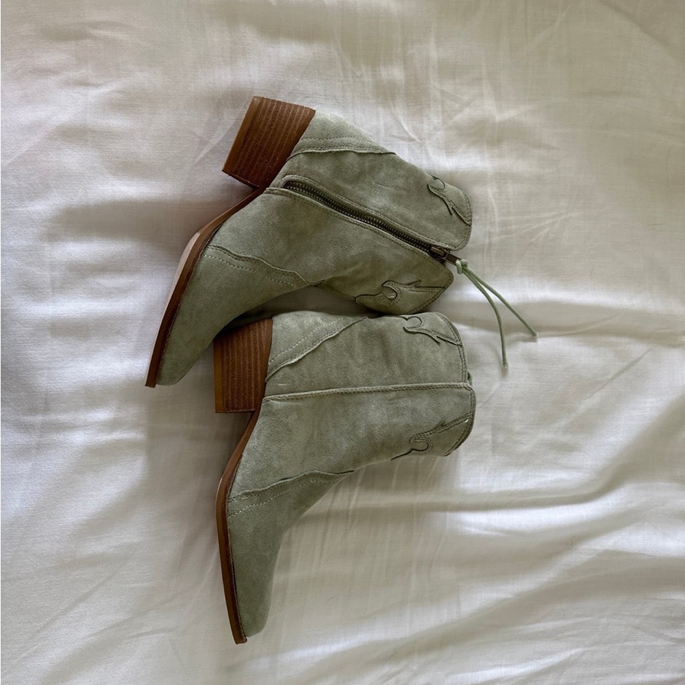 Green cowgirl ankle booties